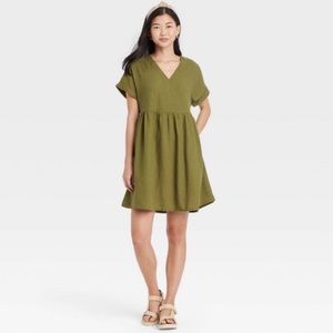 Universal Thread Olive Green Short Sleeve Linen Dress